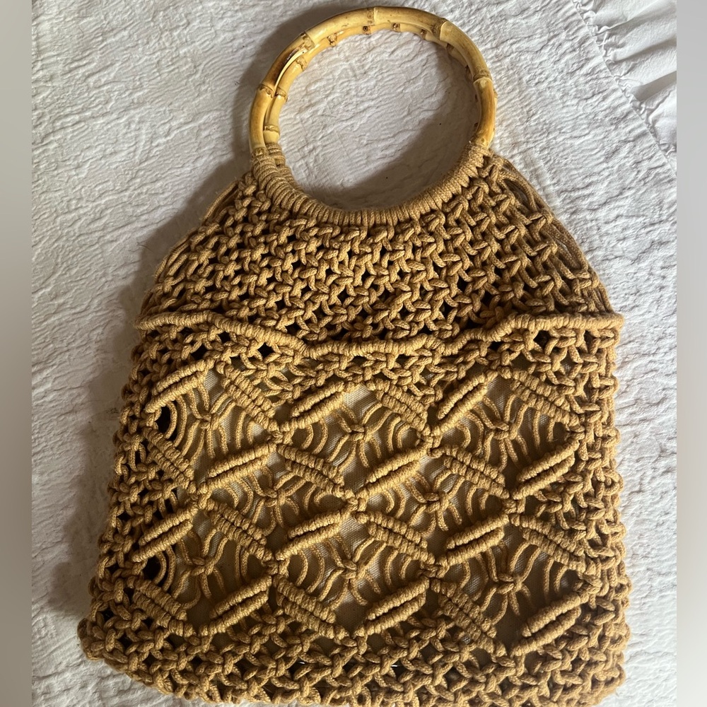 Banana Republic Macramé Bag with Bamboo Handles